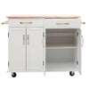 Mobile Kitchen Island Cupboard Wooden Storage Serving Trolley Cart with Wheels
