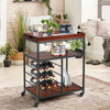 Industrial Bar Serving Cart Rolling Kitchen Island Cart w/Wine Rack Glass Holder