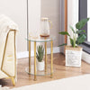 Pair of 2 Tier Round Clear Glass Sofa Side End Table Bedside Table Golden Tubes