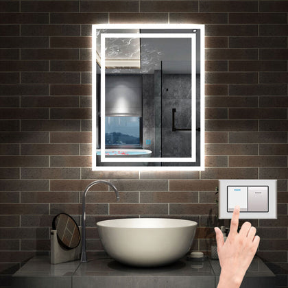 LED Bathroom Mirror illuminated Demister Pad Dimmable 3 Colors Light Up