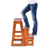 3-Tier Folding Step Stool 3-in-1 Wooden Stepladder Portable Display Flower Shelf