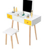 Dressing Table Stool Set Vanity Makeup Desk with Drawer Foldable Mirror Bedroom