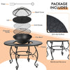 4 in 1 Outdoor Fire Pit Dining Table Round Wood Burning Fire Bowl W/ Mesh Cover
