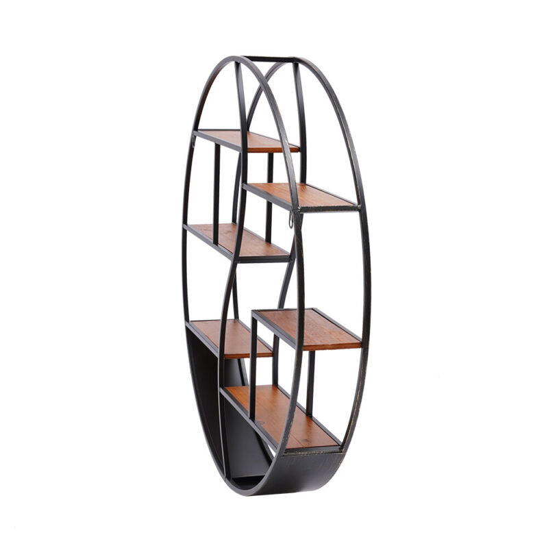 Stand Shelf Rounded 80cm Retro Round Metal Shelf Rack Storage Display Hanging Cabinet Shel ...