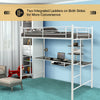 3.5FT Single Metal Loft Bed Frame High Sleeper Bunk Bed W/ Desk Storage Shelves