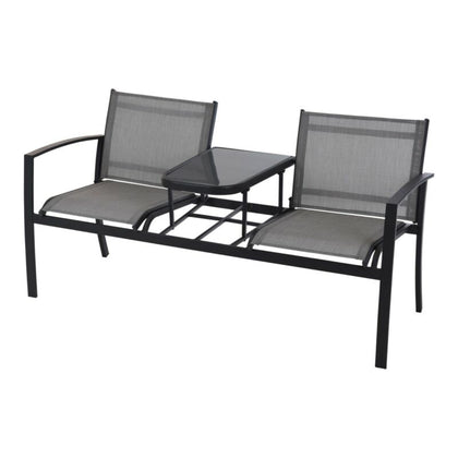Two Seater Garden Bench With Table Porch Patio Fabric Chair Seat Outdoor Metal