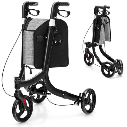 Three Wheel Rollator Walker Aluminium Foldable Mobility Aid Walker Rollator