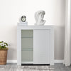 White Side End Table Wood Storage High Gloss Cabinet With LED Glass Living Room