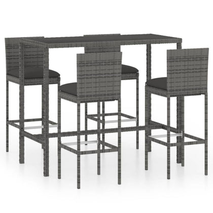 5 Piece Garden Bar Set with Cushions Poly Rattan Grey P6P9