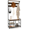 Coat Rack Stand 4-in-1 Industrial Shoe Bench Storage Shelf W/ 9 Removable Hooks