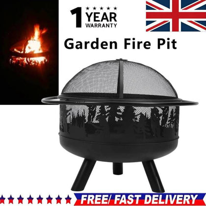 Round Fire Pit Folding Patio Garden Bowl Outdoor Camping Heater Log Burner UK