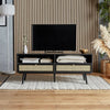 TV Unit Cabinet Stand Black & Cane w/ Storage Drawers & Shelves | Spinningfield