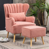 Upholstered Velvet Accent Armchair Queen Wing Back Single Sofa Chair with Stool