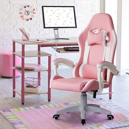 Executive Racing Gaming Office Chair Swivel PU Leather Computer Desk Chair Pink