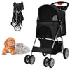 Folding Pet Stroller Portable Pet Travel Pushchair w/4 Wheels Safety Belt Holder