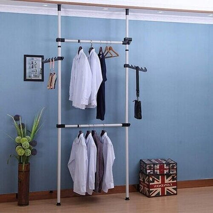 Telescopic Wardrobe Organizer Heavy Duty Movable Hanging Rail Garment Rack UK