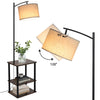 Floor Lamp with Table Shelves Linen Lampshade Standing Lamp Bed Sofa Side Table