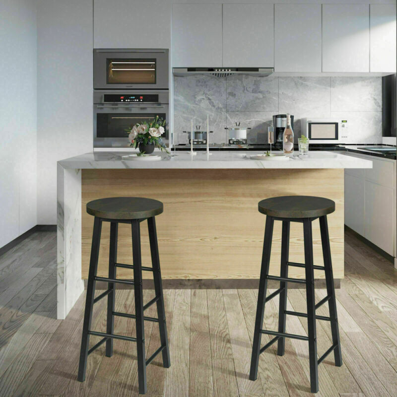 x Bar Stools Retro Breakfast Kitchen Bar High Chairs MDF Seat