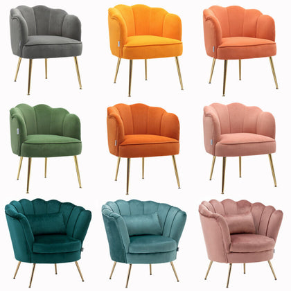 Upholstered Oyster Petaled Armchair Shell Tub Chair Sofa Fireside Leisure Velvet