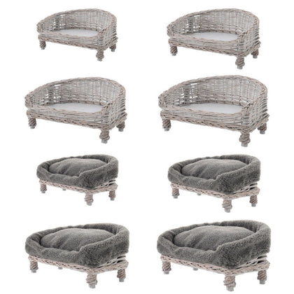 Rattan Wicker Elevated Blanket Bed Dog Cat Pet Sofa Bed With/No Cushion Cover UK