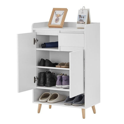 Shoe Cabinet white Storage Rack Living Room Wood 1 dwawer 2 Door 4 Shelf