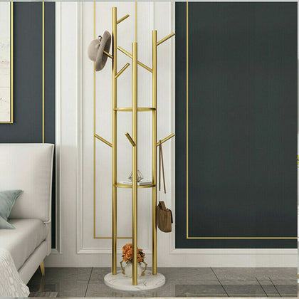 Tall Coat Rack Stand Entryway Hall Sofa Corner Clothes Hooks Hanger Shelf 3 Tier