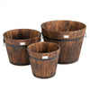 3PCS Wooden Planter Barrel Set Garden Patio Nesting Burnt Wood Bucket Planters