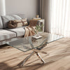 Modern Tempered Glass Coffee Tea Table Living Room Chrome Leg Table Rectangle