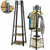 Industrial Coat Rack Stand Hall Tree Shelves Free Standing w 8 Dual Hooks Holder