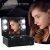 Lockable Makeup Case LED Lighted Table Desk Vanity Mirror 2-Tier Tray Carrying