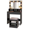 Vanity Table Set Large Makeup Dressing Desk w/ Lighted Mirror and Storage Stool