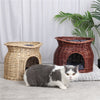 Handmade Wicker Pet Bed Basket Cat Puppy Sleep 2 Tier House Removable Cushion