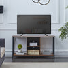 Brown Wooden TV Cabinet Metal Leg with Compartment Shelf Unit Industrial Style