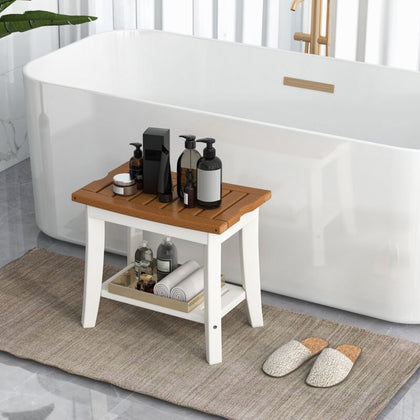 2-Tier Shower Bench Bathroom Shower Stool with Shelf Waterproof Bath Bench Seat