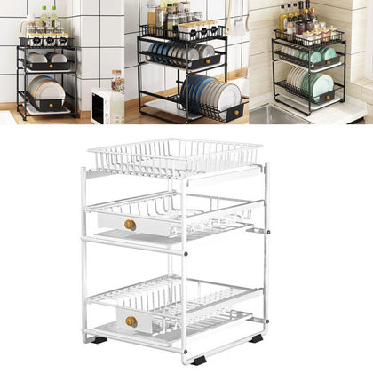 Sliding Kitchen Sink Dish Drainer Rack Cutlery Bowl Cup Plates Holder Drainer UK