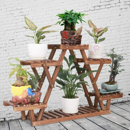 Heavy Duty Wood Plant Stand Triangle Stable 6 Pots Flower Succulent Shelf Rack