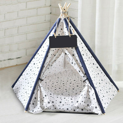 Little Star Folding Pet Teepee House Dog Tent Teepee Bed Washable Cushion Mat UK