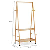Rolling Bamboo Clothes Rail Rack Garment Display Stand Shoes Storage Shelf Wheel