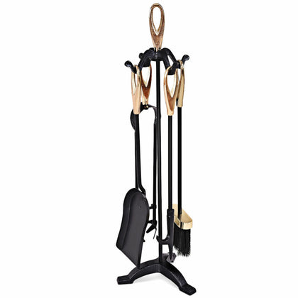 5PCS Fireplace Tools Set Cast Iron Fireside Companion Brush Shovel Poker Tong