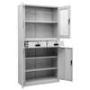 Office Cabinet Light Grey 90x40x180 Steel and Tempered Glass Y7X4