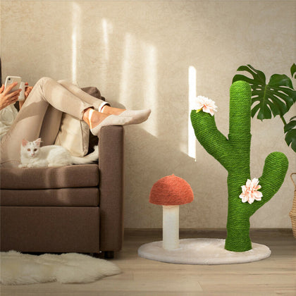 72cm High Cat Cactus Scratcher Tree w/ Toy Ball Flower Climbing Scratching Green