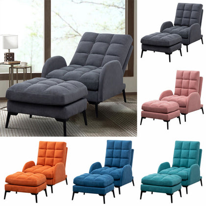 Reclining Armchair Sofa Chair with Footstool Velvet Upholstered Lounger Home