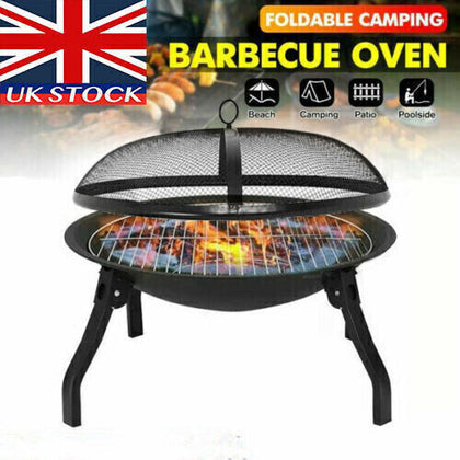 Folding Outdoor Garden Camping Beach Round Steel Fire Pit Patio Heater BBQ UK