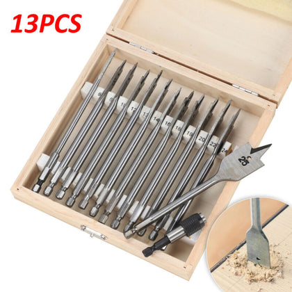 13 Pc Wood Drill Bit Set Spade Flat Hex Shank Bits 150mm Length 6-25mm Woodworks
