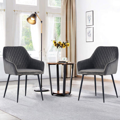 Retro 1/2X Dining Chairs Kitchen Armchairs Velvet Padded Seat Metal Legs Grey UK