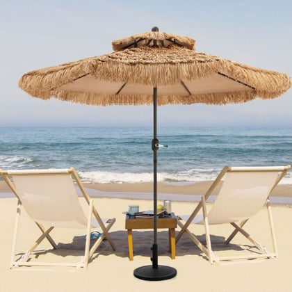 2.64M Thatched Tiki Umbrella 2 Tier Hawaiian Style Hula Patio Beach Parasol