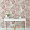 Reverie Wallpaper Floral Flower Rose Pink Grey Lilac Blush Silver Soft Light 3D