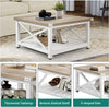 White Oak Coffee Table 2 Tier Square Unit Open Storage Shelf Metal X Shaped Legs