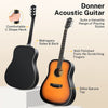 🔥Donner 41 inch Maghony Acoustic Guitar 4/4 Dreadnought Guitars +String Gig Bag