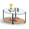 2-Tier Coffee Table Oval Modern Side Table W/ Tempered Glass Tabletop